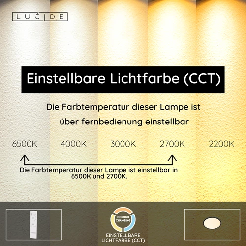 Lucide CASTOR - Deckenleuchte - Ø 32 cm - LED Dim. - CCT - 1x20W 2700K/6500K - Rgb - Opal - USP